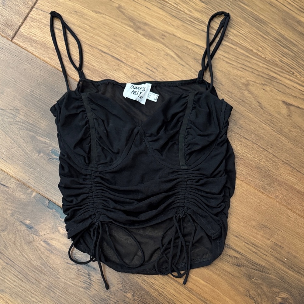 Princess Polly Black Ruched Cami with Adjustable Drawstrings